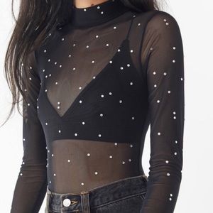 Urban Outfitters Sheer Mock Neck Rhinestone Bodysuit!